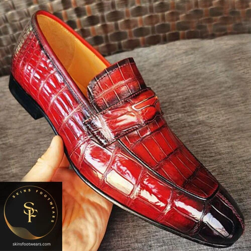 Red store alligator shoes