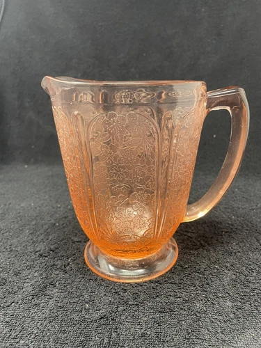 JEANNETTE CHERRY BLOSSOM PINK DEPRESSION GLASS PITCHER 6-3/4 Inches Round Bottom