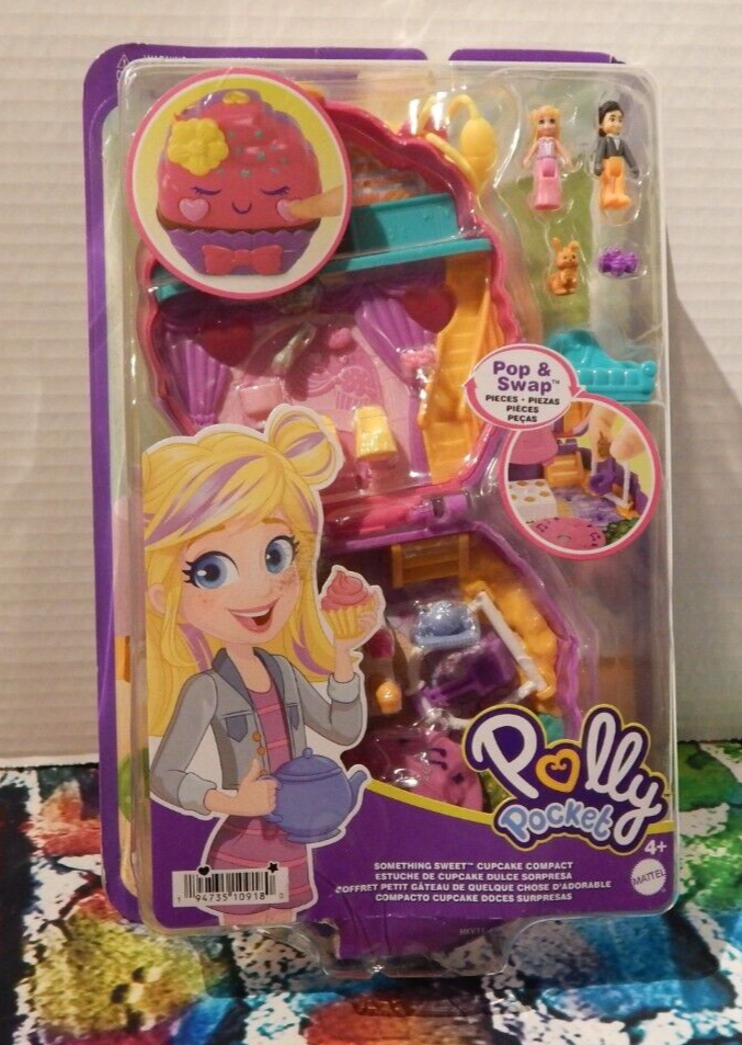 Polly Pocket Something Sweet Cupcake Compact Playset with 2 Micro Dolls and 13