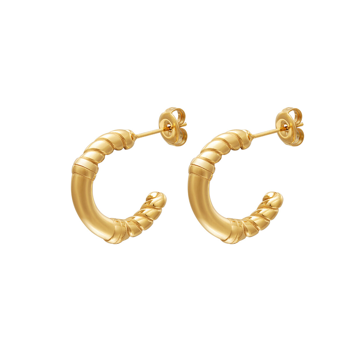 18ct Gold-Plated Twisted Smooth Half Hoop Stud Earrings UK - Main Image