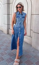 ZARA NEW WOMAN MIDI TRF DENIM DRESS BLUE Size XS REF:8197/083