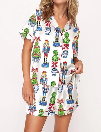 Custom Christmas Print Pajama Set Holiday Sleepwear For Women