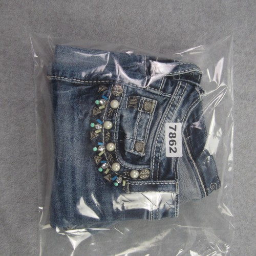 Miss Me Girls 1 Capri Youth 14 Blue Denim Cuffed Bejeweled Bling Preppy - Picture 16 of 16