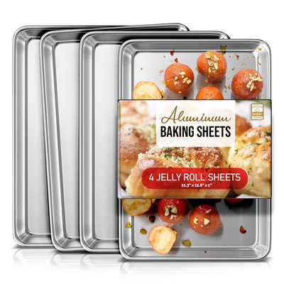 Aluminum Baking Sheet Set, 4 Pack Cookie Sheet Set, 10'' x 15'' Jelly Roll Baki...