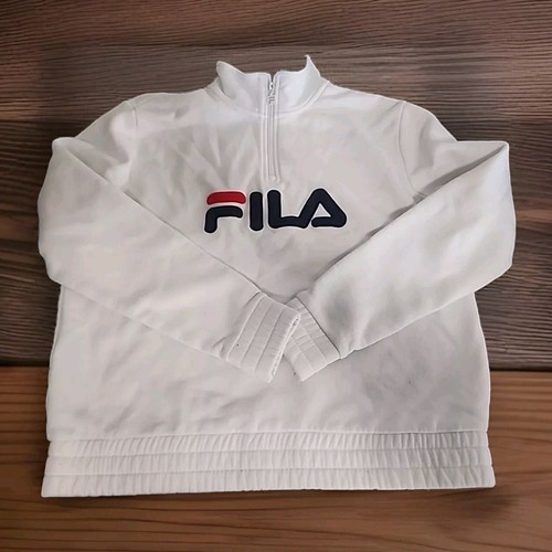 FILA white spell out graphic sweatshirt WOMENS LARGE quarter zip pullover - 第 1/6 張圖片