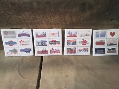 Lot of 4 vintage coasters postage stamps collectable barware man cave