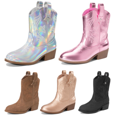 Girls 2-in-1 Western Boots Cowgirl Boots Removable Cuff Fold Over