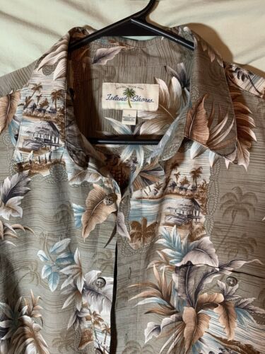 Island Shores Mens Brown Floral Hawaiian Short Sleeved Button Down Shirt Size: L - Picture 3 of 12