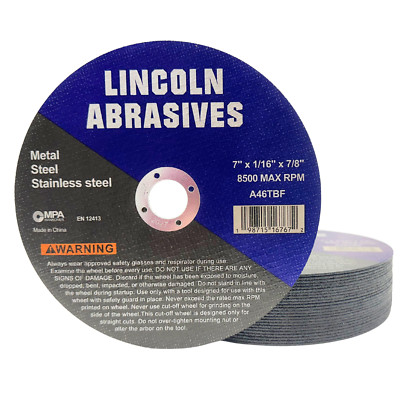 25-Pc 7'' x 1/16'' x 7/8'' Cut-Off Wheels Lincoln Abrasives Metal & Stainless Steel