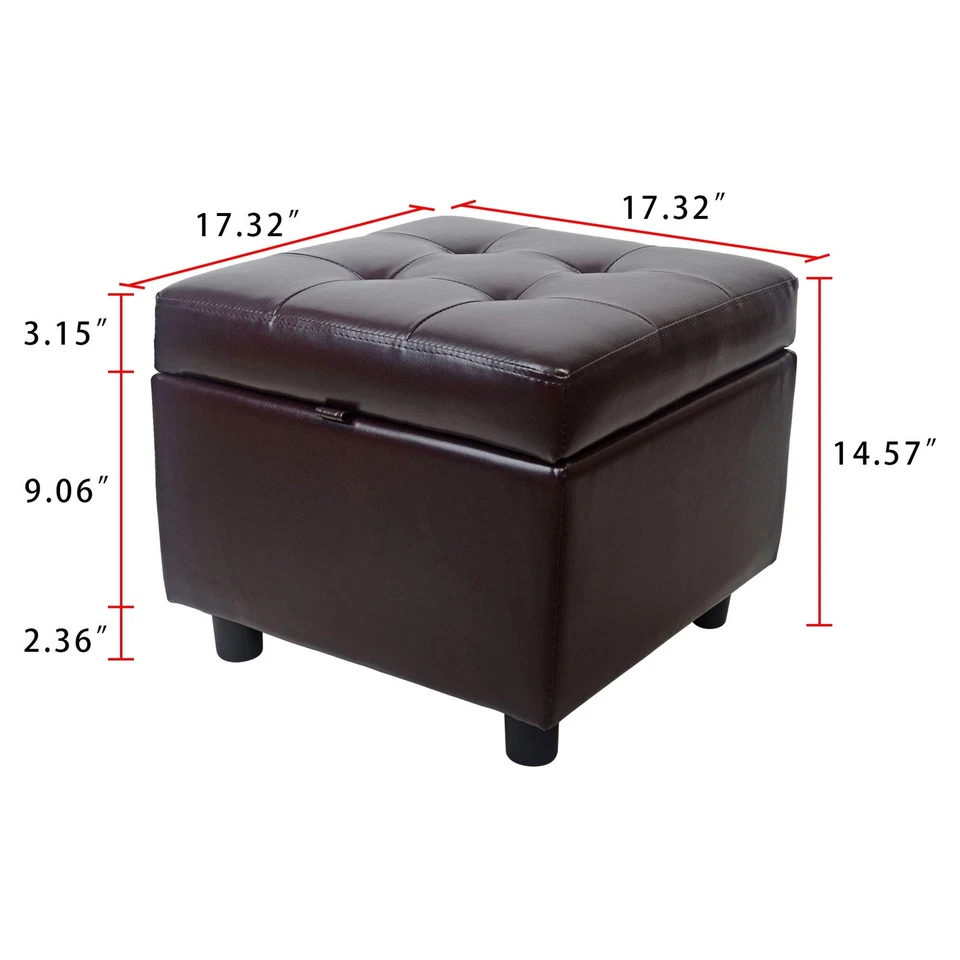 Leather Storage Ottoman Bench Foot Rest Stool Brown Cube For Bedroom Living Room - Image 3 of 4