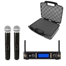 Dual Channel Wireless Handheld Microphone System for Church School Carrying Case