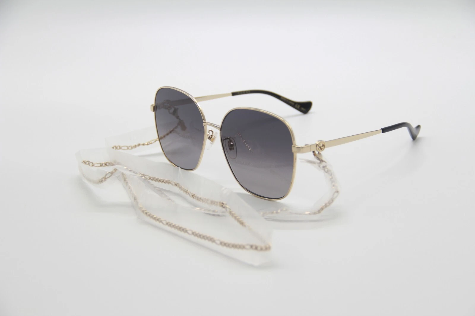 NUOVI GUCCI GG1089SA 001 OCCHIALI DA SOLE DONNA ORO GUCCI + CATENA ORO OCCHIALI DONNA