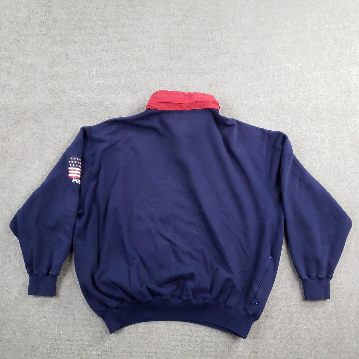 Vtg Polo Ralph Lauren Jacket Mens XL Blue USA Pullover Hidden Hood