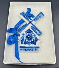Dutch Windmill Ornament Delft Bue Porcelain Holland Christmas Netherlands
