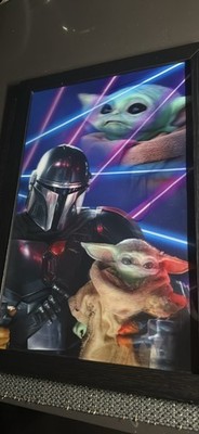 RARE THE MANDALORIAN CHILD BABY YODA LENTICULAR ILLUSION FRAMED PRINT STAR WARS.