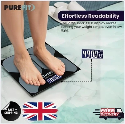 PUREFIT BATHROOM SCALES WEIGHING DIGITAL LCD ELECTRONIC HOME BODY GLASS SCALE WEIGHT