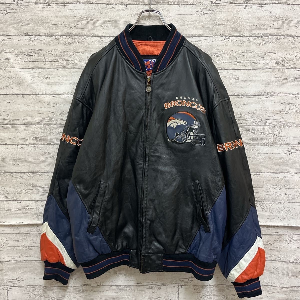 NFL Denver Broncos Embroidered Leather Varsity Jacket KS732