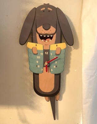 Birch Robot Wiener Dog Pendulum Clock 20  Dachshund Wearing Puffer Vest