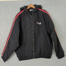 Fila Windbreaker Puffer Hooded Nylon Jacket Mens L Hip Hop Soccer Retro VTG 90s