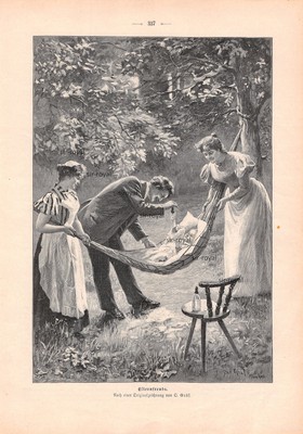 Parent Joy - O. Gräf - 1898 - Historical Woodblock Print ~22x31cm