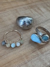 Set of 3 Size 7 Rings Silver Larimar