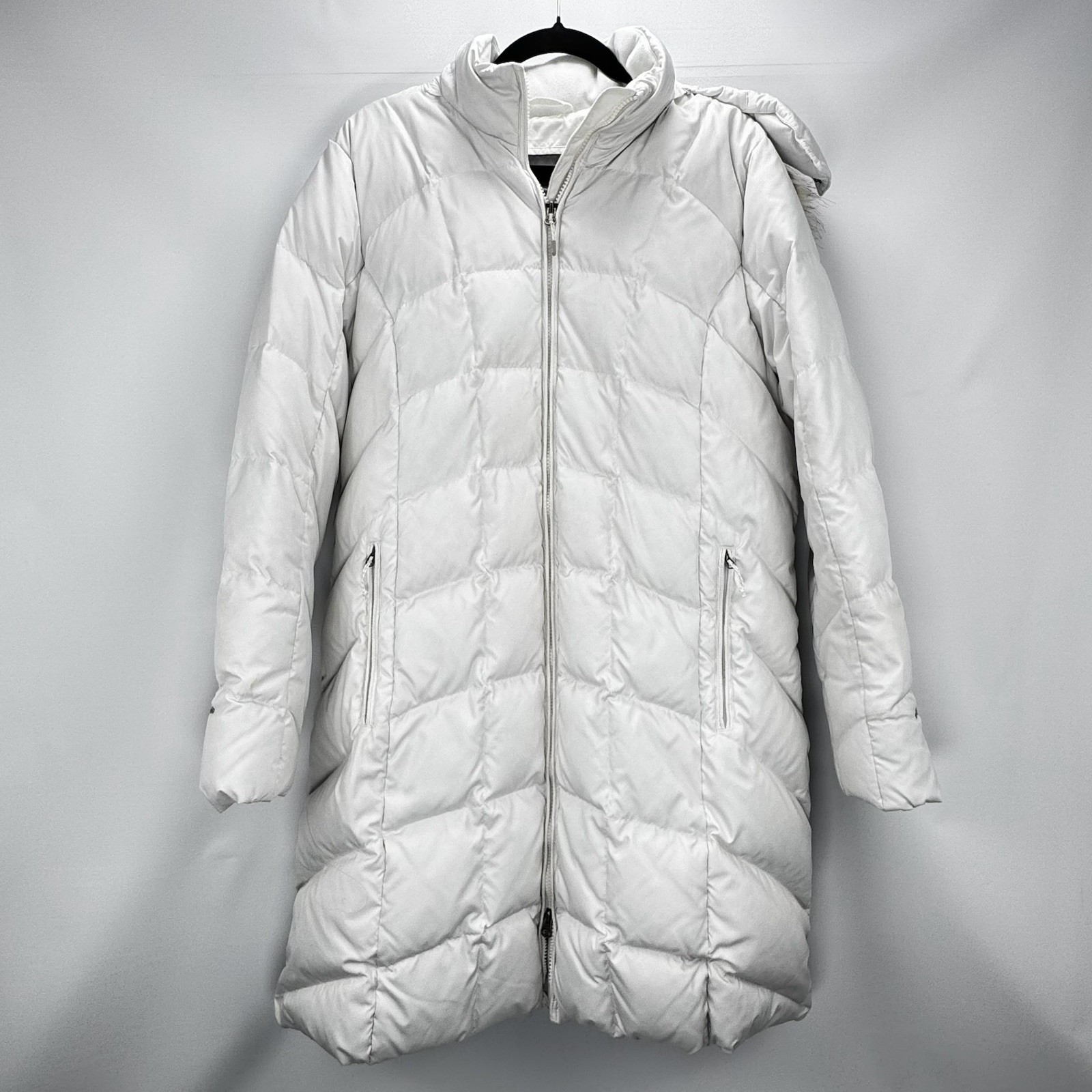 Eddie Bauer Women's White Long Down Puffer Coat Parka Hooded Winter Jacket Sz XL
