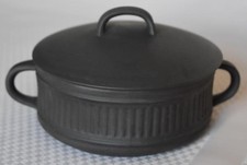 1960'S DANSK FLUTED FLAMESTONE DARK BROWN TWO HANDLED INDIVIDUAL CASSEROLE HV 6