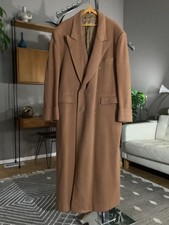 Vintage Men  s CASHMERE Wool Blend DOUBLED BREASTED Dark Camel Color Coat XXL