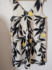 Next Linen Oversized Shift Dress Size 10 White Black And Yellow Lemon Pattern