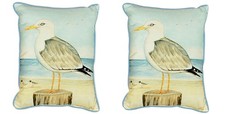 Pair of Betsy Drake Dick s Seagull Large Indoor Outdoor Pillows 16x20