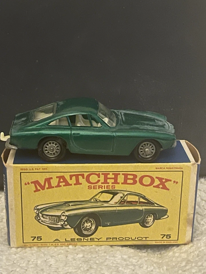 Caja de cerillas Lesney Vintage Ferrari Berlinetta #75 verde con enganche en caja original Foto 2 de 4