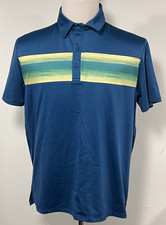 Men  s Large All In Motion Golf Shirt Blue Stripe S/S Polo Polyester Spandex