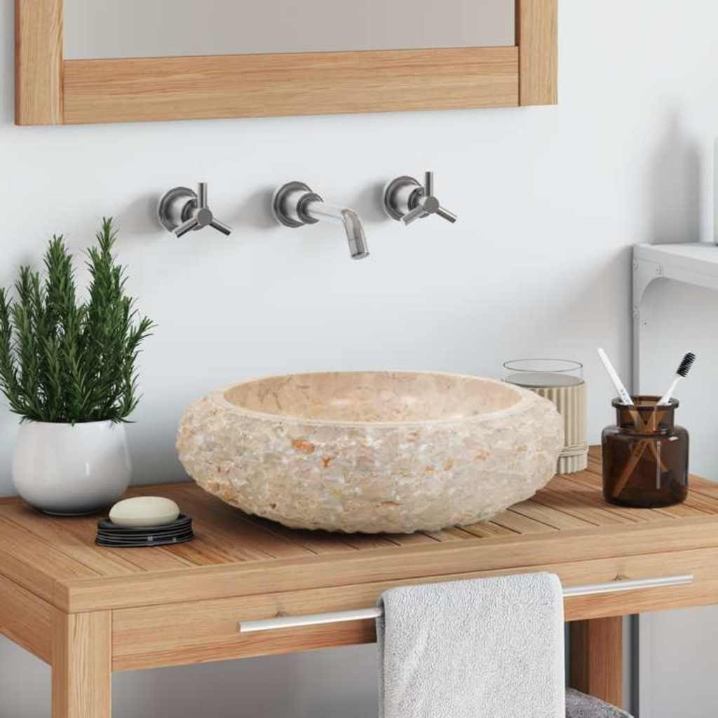 Lavabo Bagno 40x12 Marmo Crema Design - Lavandino Tondo d'Appoggio