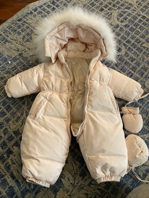Le Guignol Baby 0-3 M Pink Add Remove Fur Down Snowsuit Puffer Adorable Zipper