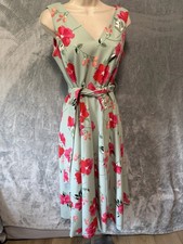 Calvin Klein Light Green Floral Sleeveless Dress Size 6 fit flare belted EUC