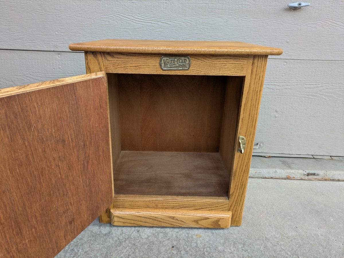 Vintage White Clad Oak Wood Ice Box Nightstand Cabinet Chest End