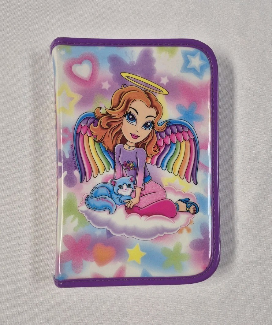 Lisa Frank Stationary Zipper Binder Angel Cat Rainbows Mini 5x8” Vtg 1990s READ