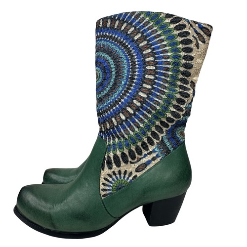 L'Artiste Western Style Aztec Peacock Turquiose Mid Calf Boho Boots Sz 40EU 9US - Picture 7 of 14