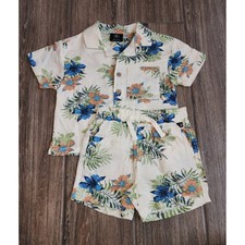 Volcom Niños Niños 12M Aloha Tropical Hawaiano Camisa Pantalones Cortos Conjunto Crema Azul Naranja