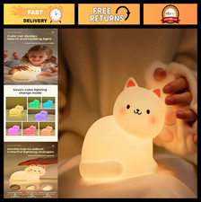 7-Color Cat Night Light - Dimmable, Rechargeable Silicone Lamp for Kids' Room, N