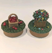 Vintage Candle Jar Toppers Lot of 2 Small Our America Spring Flowers Apples NEW 