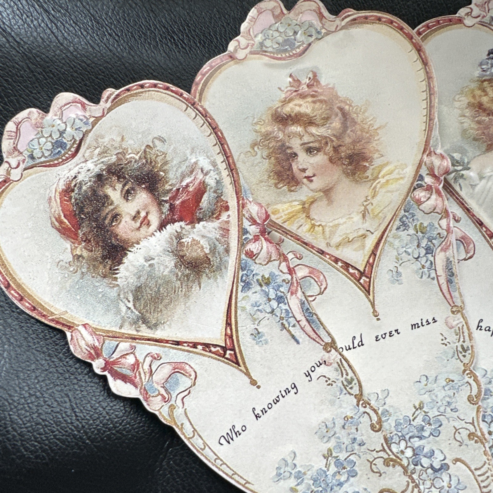 Vintage Folding Fan Card Old Print Factory 1992 Victorian Girls