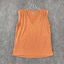 Loft Smocked V Neck Muscle T Short Womens Medium Burnt Orange Casual Preppy