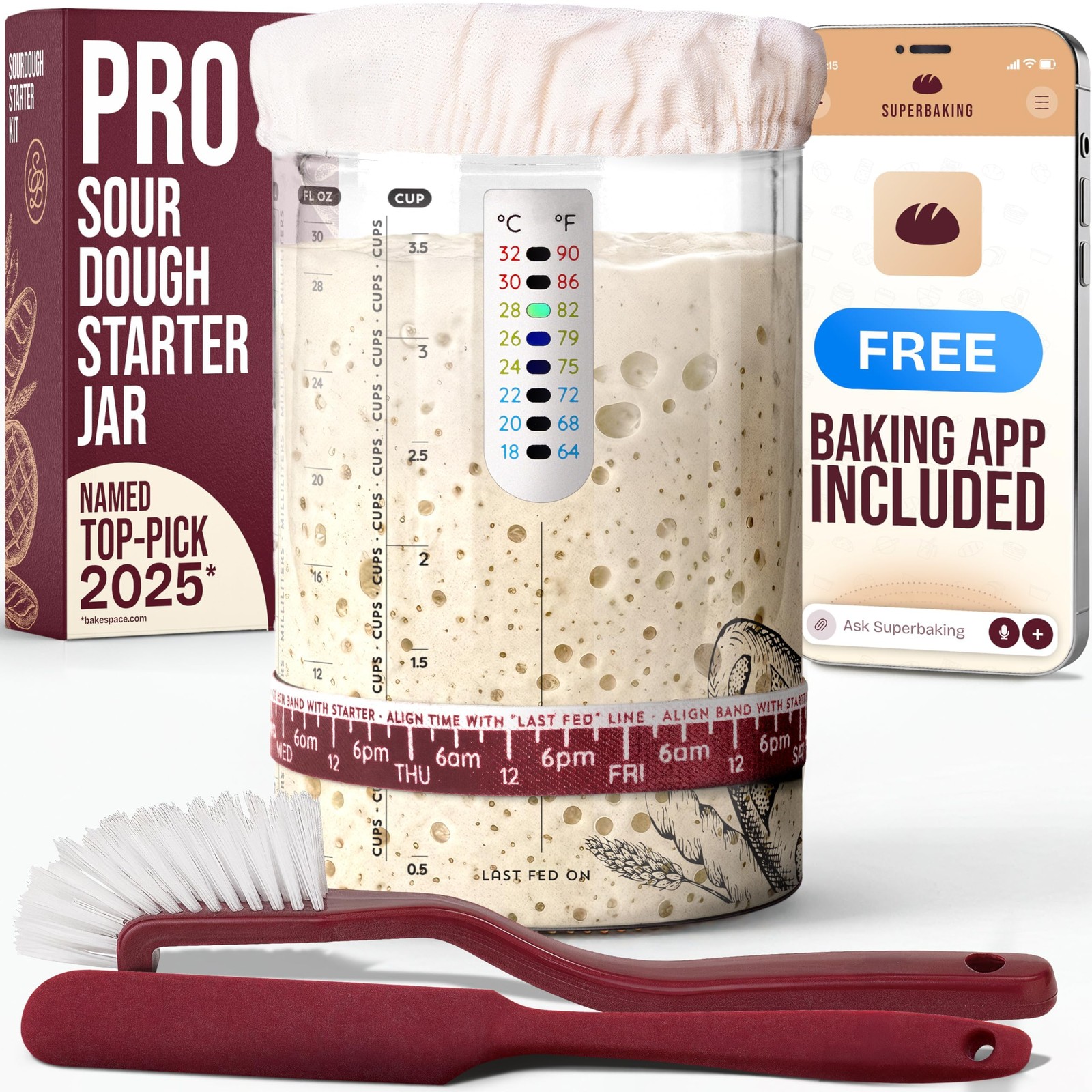 Sourdough Starter Jar, Beginner Sourdough Starter Kit, 34oz 