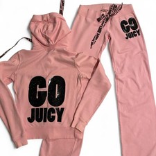 Vintage Juicy Couture Track Suit Baby Pink Black Glitter Fits a Size Small READ