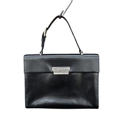 Prada Handbag VITELLO LISSATO Leather 32cmx24cm Black Silver Hardware