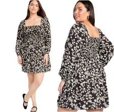 NEW Old Navy Size 3X Floral Smocked Dress Ballon Sleeve On Or Off Shoulder BOHO