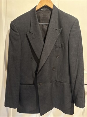 Vtg Double Breasted 40R Black 100% Wool Italian Galliani Blazer Jacket Sport Ct