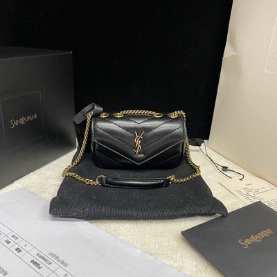 YSL Saint Laurent Loulou Super Mini Calfskin Leather Handbag Chain Crossbody Bag