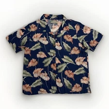 Paradise Found Hawaiian Shirt Men's L Blue Rayon Made in Hawaii USA VTG Floral